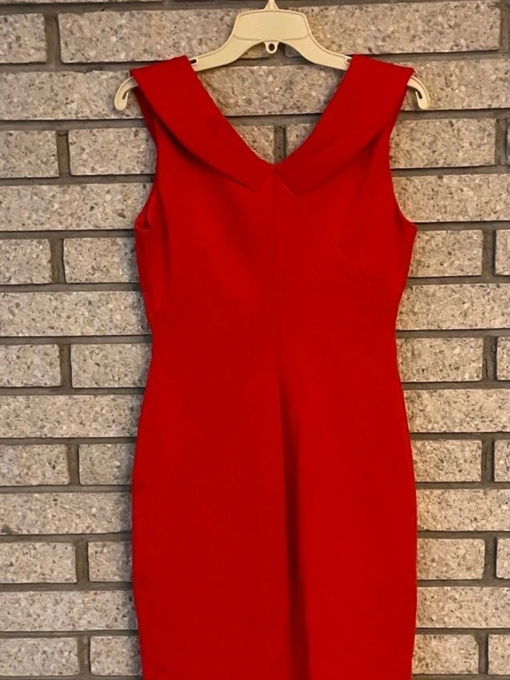 Calvin Klein Portrait Collar Full Zip Front Sheath Dress Zip Front Sheath Red